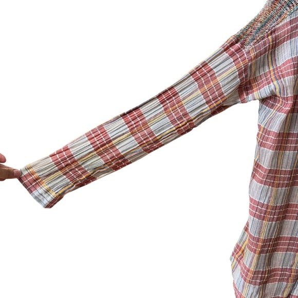 Sundance Painted Desert Woven Crochet Yoke Plaid Button Up Top Size 6 Orange - Picture 6 of 9